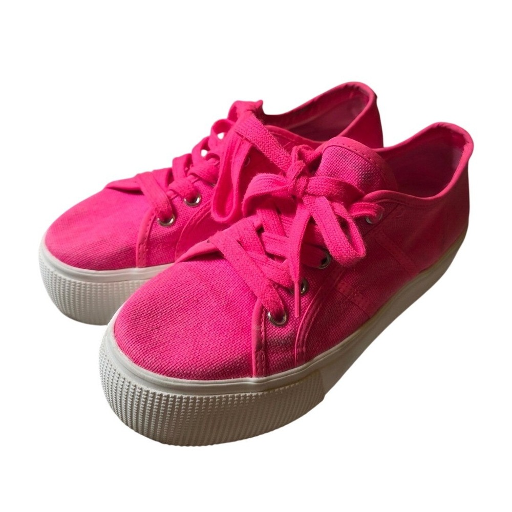 Steve Madden Emmi Neon Pink Canvas Platform Sneakers Low EMMI03S1 Women 6M C1